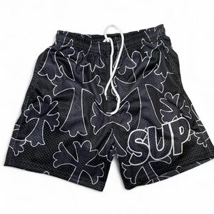 SUP Black and White Cross Drawstring Shorts - Brand New